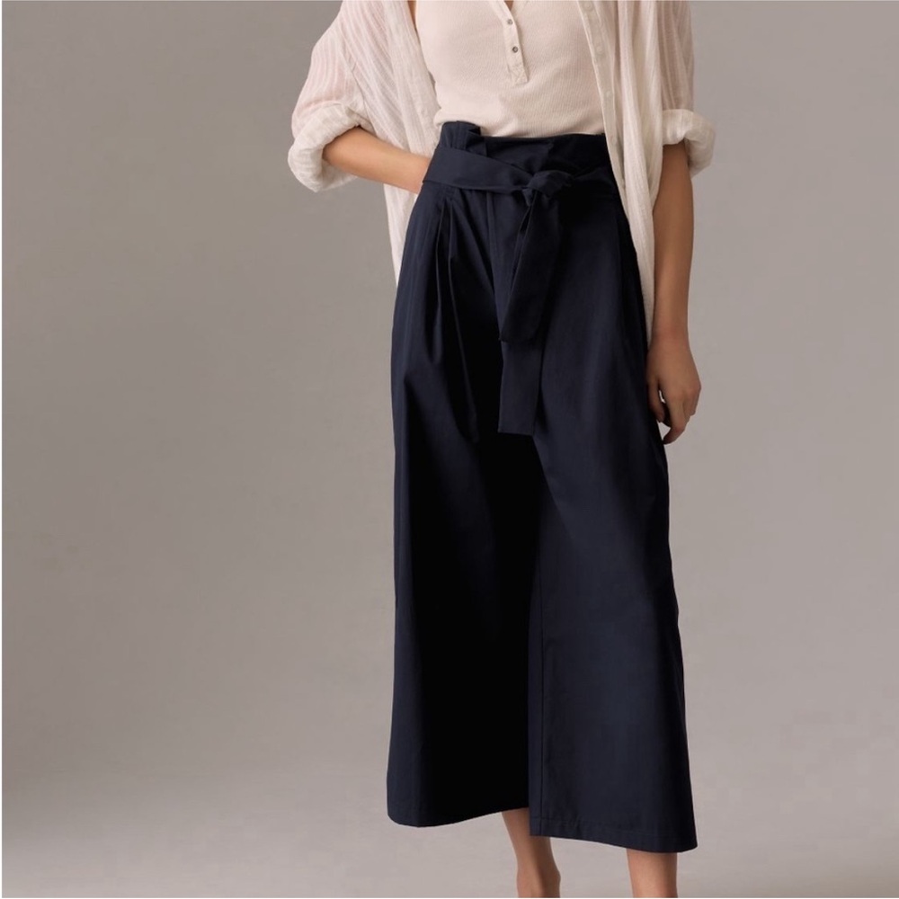 Anthropologie Navy Wide-Leg Tie-Waist Pants